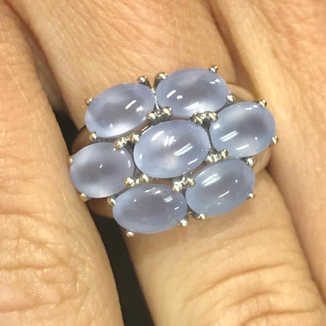 1980s-1990s 18k White Gold Cabochon Blue Chalcedony Ring | Chairish