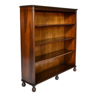 English Mahogany Open Bookcase With Cannonball Feet For Sale