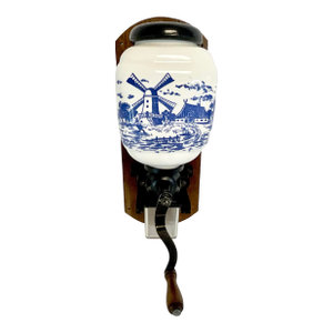 1940s Vintage Boho Chic Gustavian Delft Coffee Grinder Kitchen Accessory, Wall Mounted