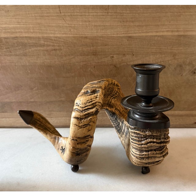 Pair of Large Faux Ram's Horn Candle Holders For Sale - Image 4 of 12