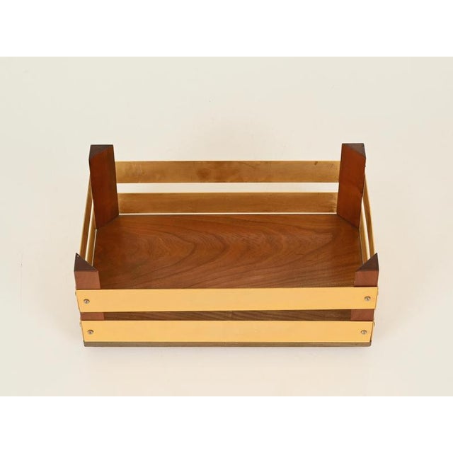 Large Walnut and Brass Bar Crate by T. Barbi, Italy, 1970s For Sale - Image 3 of 15