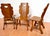 A magnificent, attention-grabbing and very rare set of six sculptural tiger oak Mid Century dining chairs in really lovely...