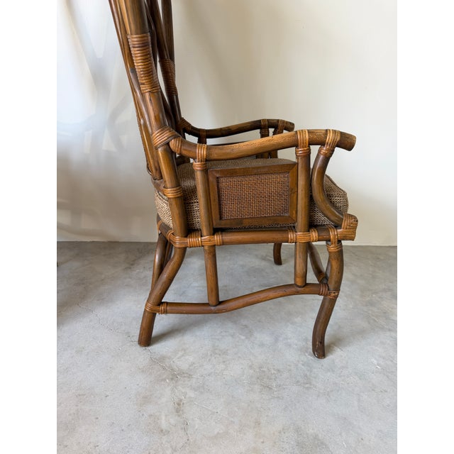 Vintage Bent Rattan & Wicker High Back Chippendale Style Arm Chairs - A Pair For Sale - Image 14 of 18