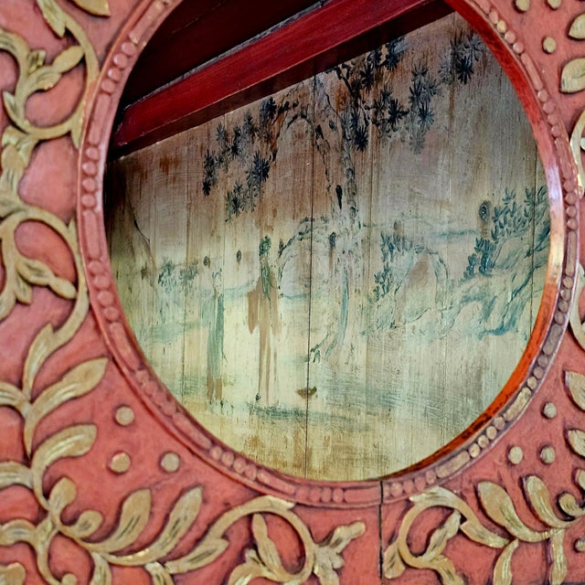 Antique Chinese Red Lacquer Scholar Cabinet With Carved Fretwork, 75.5", Late Qin G / Early Republic For Sale - Image 16 of 18