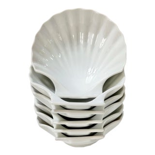 Vintage Coastal White Porcelain Scallop Shell Appetizer Dishes – Set of 6 For Sale