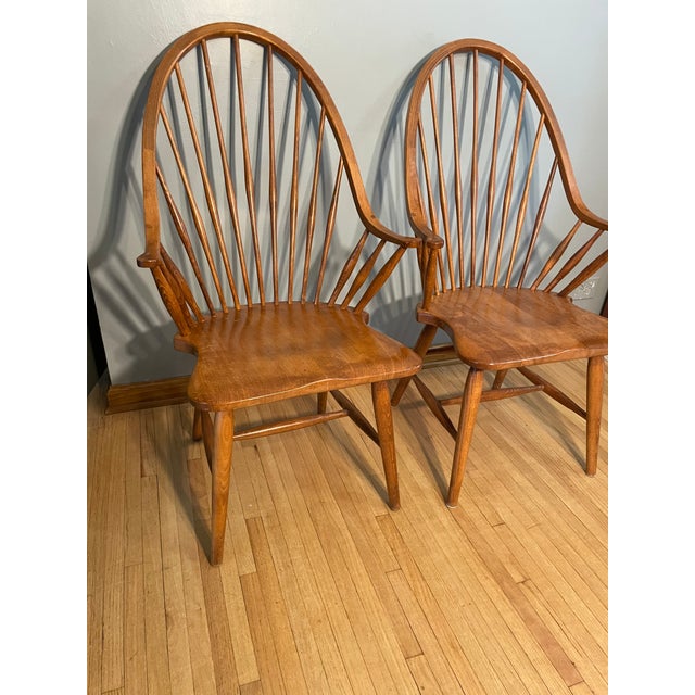 Vintage Set of 2 Slovenian Maple Continuous Arms Windsor Chairs For Sale In Chicago - Image 6 of 11