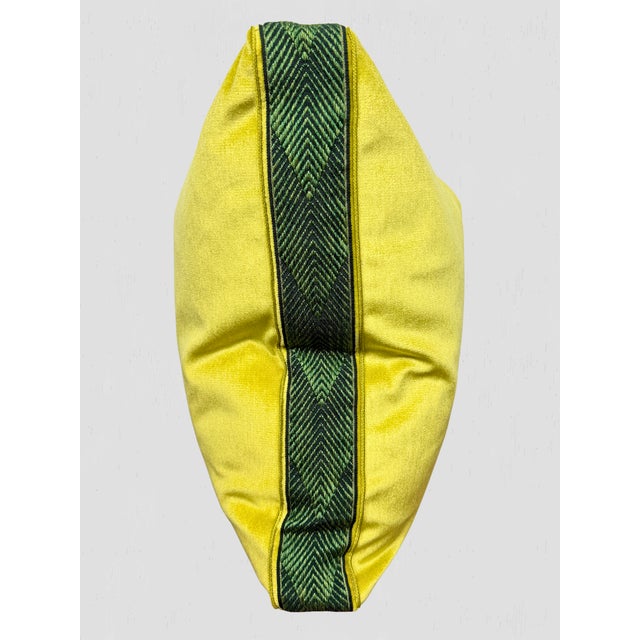 Textile Chartreuse Velvet Box Pillow Pair Cord Green Tape For Sale - Image 7 of 10
