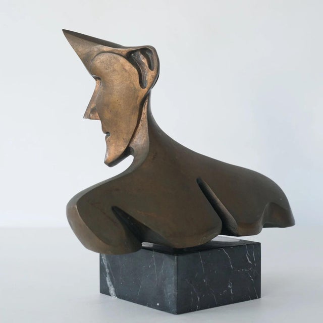 Modernist Bronze & Marble Bust by Fabregat, 1980s For Sale - Image 3 of 11