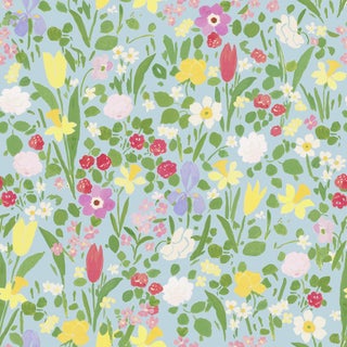Sample - Daffodils Wallpaper by Paule Marrot in Sky Blue For Sale