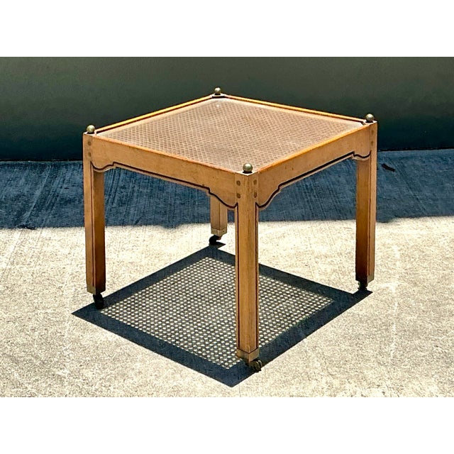 Vintage Brass Detail Cane Inset Drinks Table For Sale - Image 11 of 12