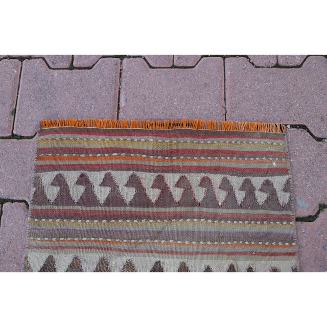 Tan 1960s Vintage Turkish Kilim With Stripe Patterns For Sale - Image 8 of 11