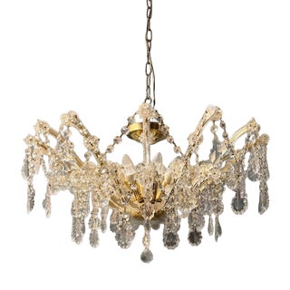 Marie Theresa Brass and Crystal 8-Light Semi Flush Chandelier For Sale