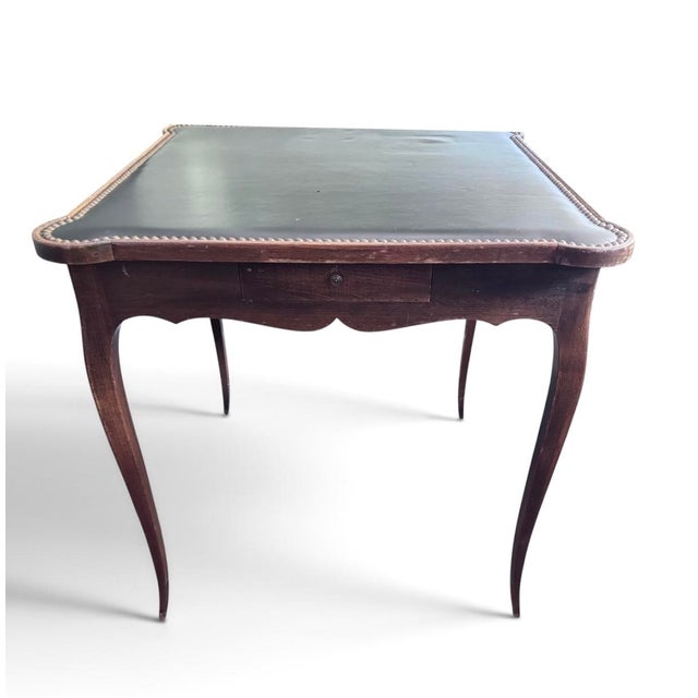 1930s Louis XV Style Game Table With Leather Nail Head Top For Sale - Image 4 of 17