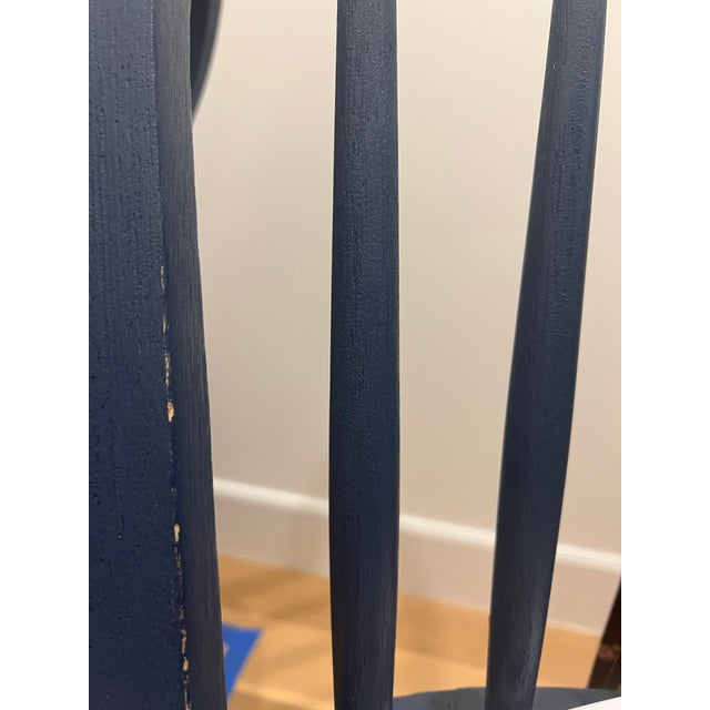 Vintage Set of 8 Spindle Back Dining Chairs in Farrow & Ball Hague Blue For Sale - Image 9 of 13