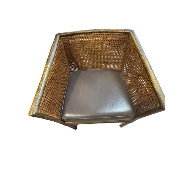 Modern Pair of Authentic McGuire Rattan & Cane Barrel Lounge Chairs With Labels For Sale - Image 3 of 10