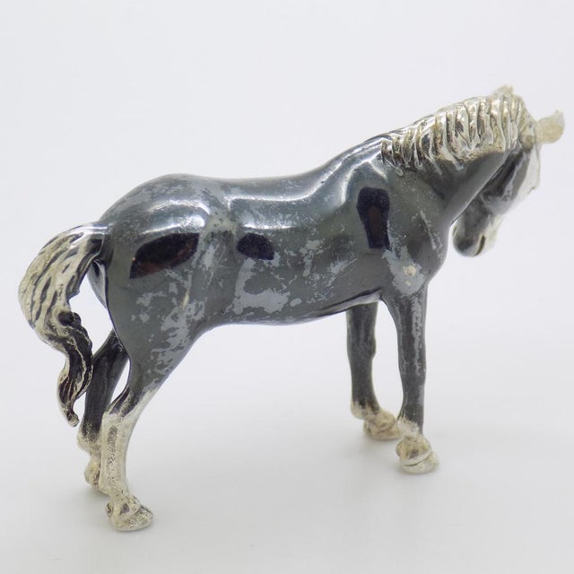 1980s Vintage Italian Handmade Genuine Silver Saturno Branded Darkened Horse Figurine, 1980s For Sale - Image 5 of 13