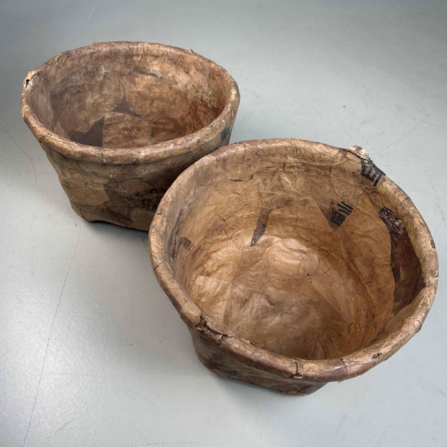Antique Bamboo Baskets with Washi Paper, Japan, Set of 2 For Sale - Image 3 of 18