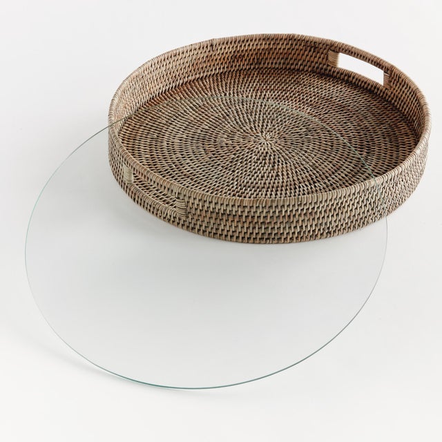 Kenneth Ludwig Chicago Burma Rattan Round Serving Tray Large For Sale - Image 4 of 4