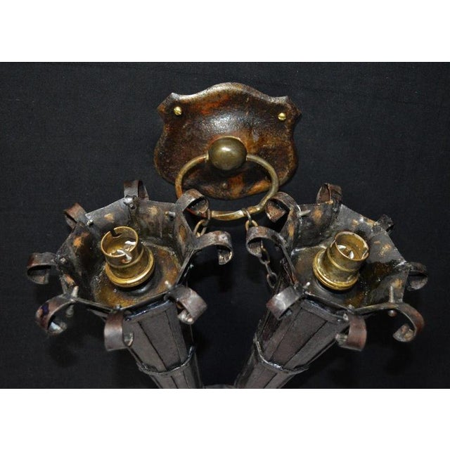 Victorian Gothic Twin Torchère Wall Light with Opaline Flame Shades, 1850s For Sale - Image 4 of 18