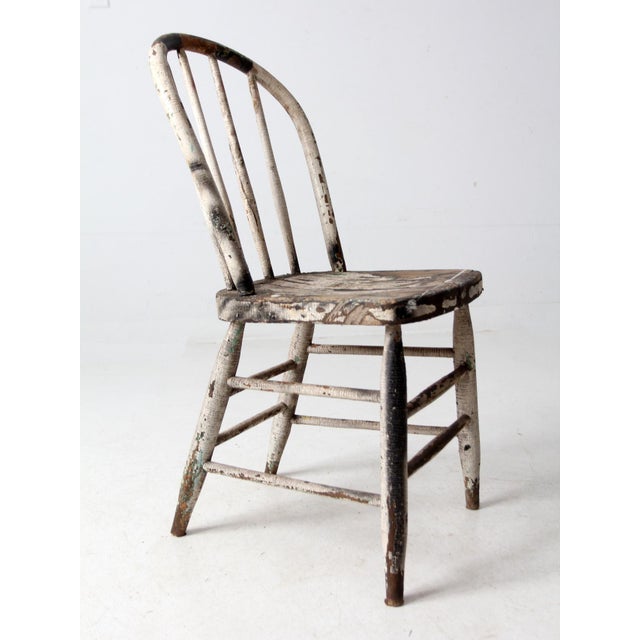 Antique Distressed White Spindle Back Chair For Sale - Image 4 of 12