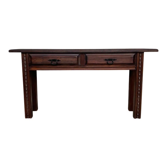 Late 19th Century Spanish Console Table With Drawers and Carved Legs For Sale