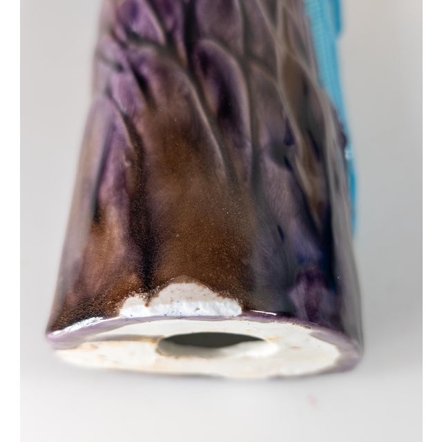 20th Century Pair of Chinese Chinoiserie Turquoise Blue and Purple Parrot Figures For Sale - Image 12 of 13