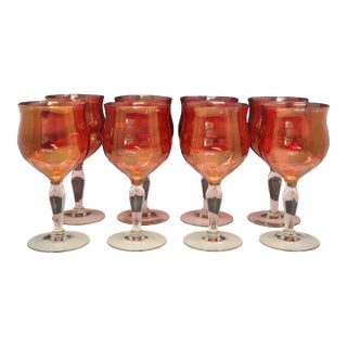 1950s Vintage Cranbery Flash Wine Goblets - Set of 8 For Sale