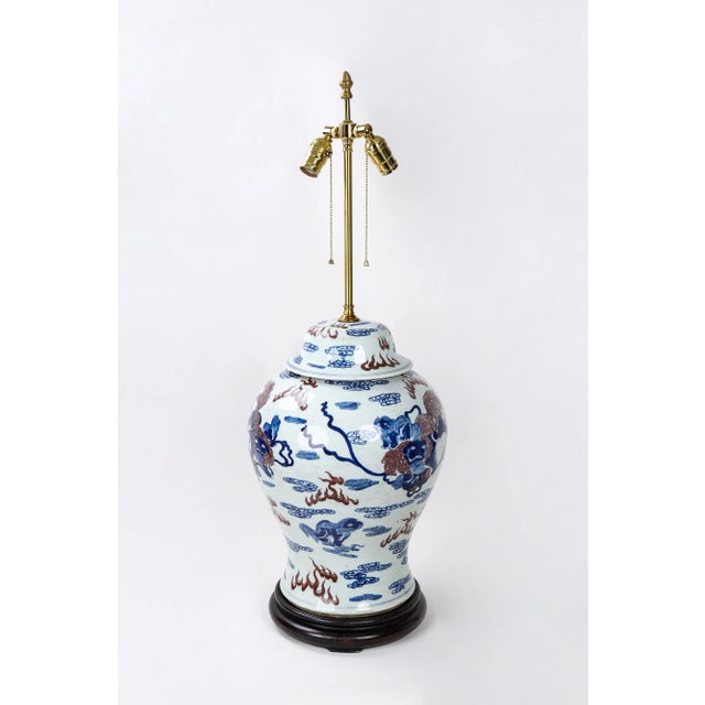 Mid 19th Century 19th Century Red Lion Pattern in Blue and White Glaze Table Lamp For Sale - Image 5 of 8