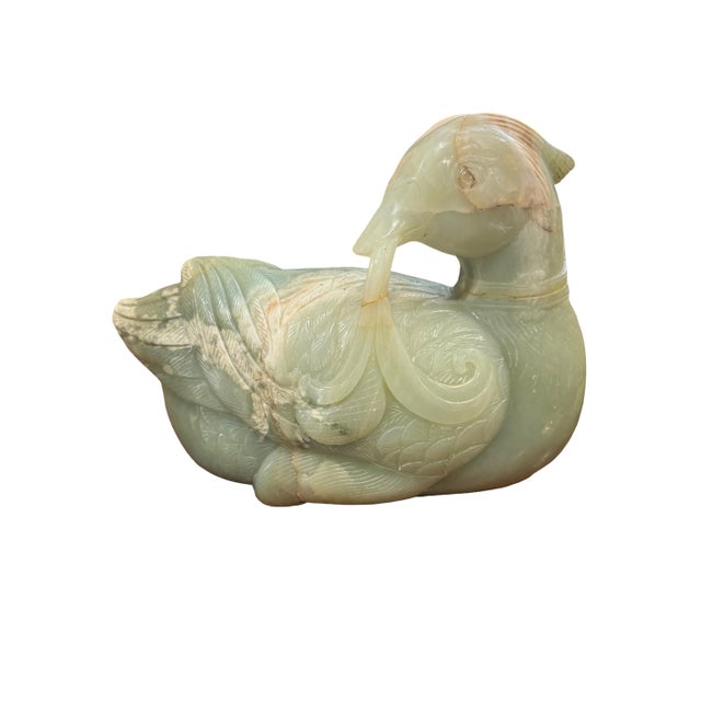 Early 20th Century Substantial Large Chinese Celadon Jade Mandarin Duck Figure, Republic Period For Sale In New York - Image 6 of 15