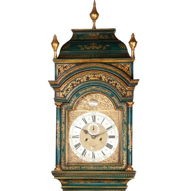 An early-18th century turquoise blue and gilt-lacquer longcase clock The dial inscribed William Kipling, London. William...