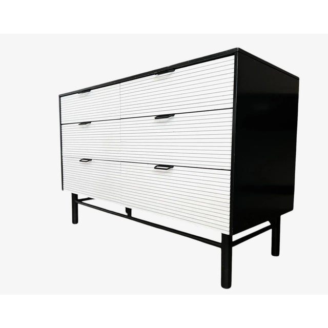 Wood Restored Mid-Century Modern Dresser in Black & White With Ribbed Drawer Fronts For Sale - Image 7 of 12