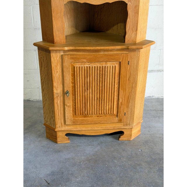 Wood Vintage Brutalist Oak Corner Cabinet in Style of Henning Kjærnulf Danish Modern For Sale - Image 7 of 9