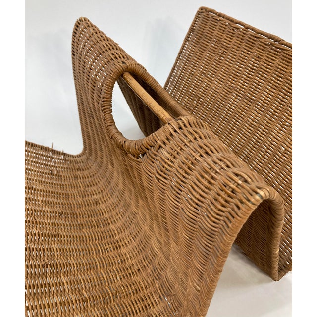 Vintage MCM Wicker Magazine Rack or Vinyl Holder | Chairish