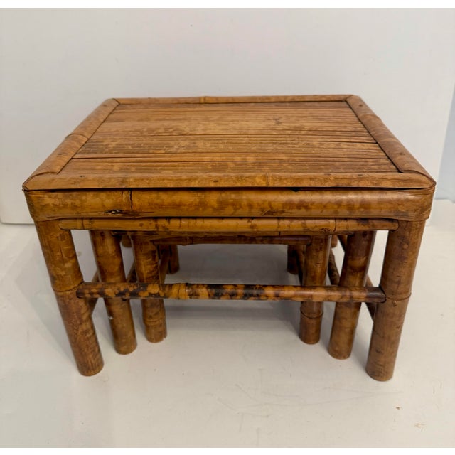 Hollywood Regency Stacking Bamboo Burnt Tortoise Plant Stands For Sale - Image 3 of 12