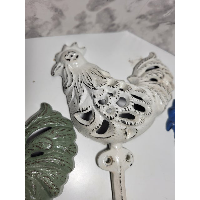 French Country French Country Cast Iron Rooster Wall Hooks For Sale - Image 3 of 8