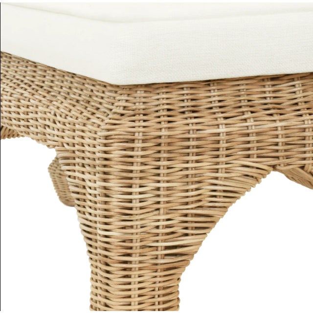 Worlds Away Matthew Izzo Home - Massey Upholstered Ivory Linen and Rattan Ming Style Bench For Sale - Image 4 of 5