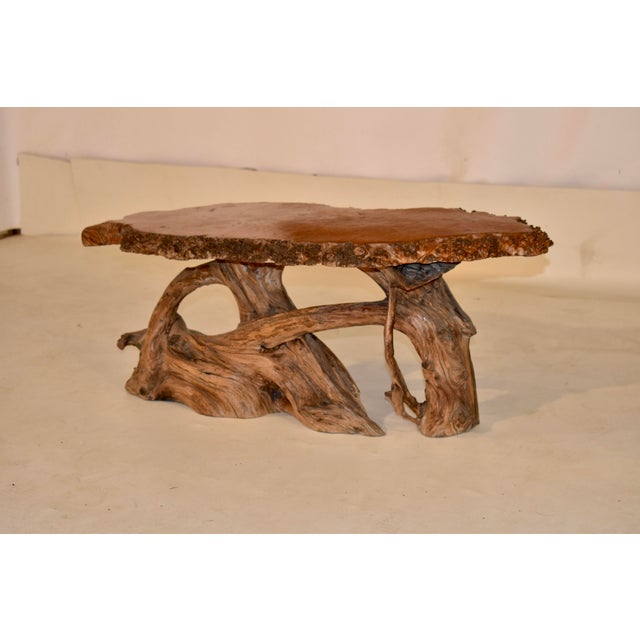 FABULOUS live edge coffee table made from bird's eye maple and cypress, circa 1960's. This is a lovely coffee or cocktail...