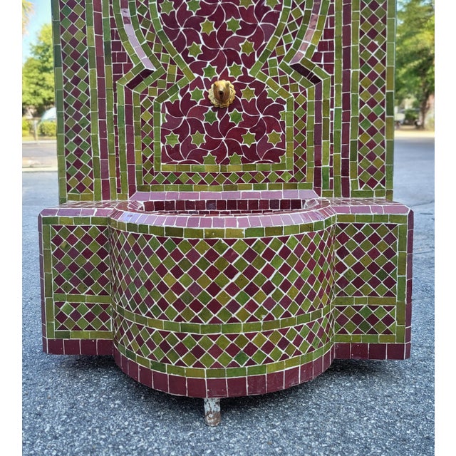 Moroccan Olive Green & Burgundy Mosaic Tile Fountain / Rafraf Style For Sale In Orlando - Image 6 of 9