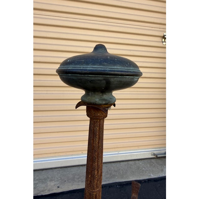 Metal Pair of 19th Century Rustic Carved Iron and Bronze Fireplace Andirons For Sale - Image 7 of 14