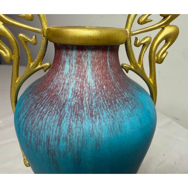 Metal Antique Eugene Baudin French Bronze Mount Art Pottery Art Nouveau Vase 1843-1907 For Sale - Image 7 of 12