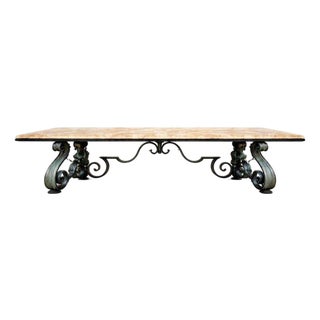Large Forged-Iron Table with Quartz Top by Jean-Rémy Couradette, 1998 For Sale