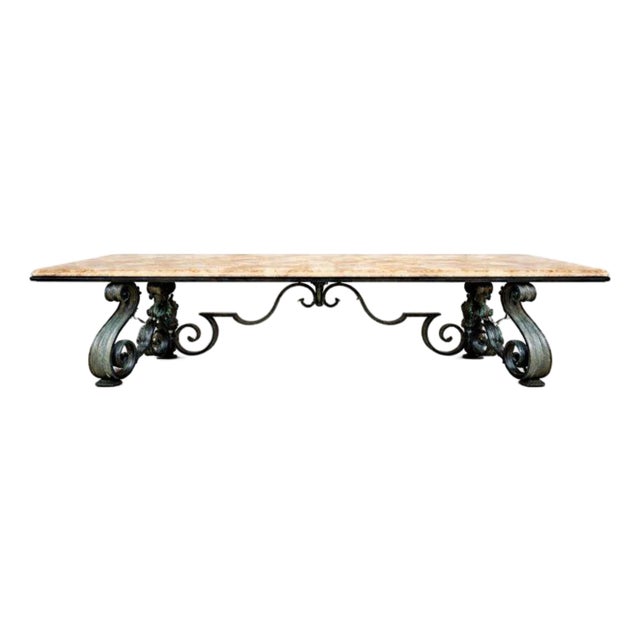 Large Forged-Iron Table with Quartz Top by Jean-Rémy Couradette, 1998 For Sale