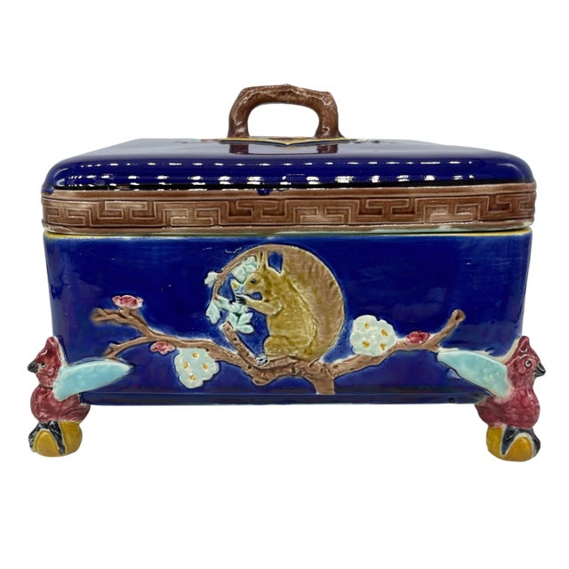 Joseph Holdcroft J. Holdcroft Majolica Japonisme Cobalt Box & Cover, Signed, English Ca. 1880 For Sale - Image 4 of 13