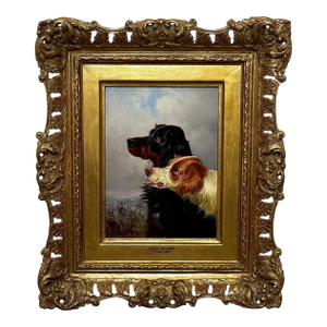 Colin Graeme Roe, c.1880 — Setters Gordon & Irish Red & White Dogs Oil on Winsor & Newton Board, Victorian Sporting Portrait