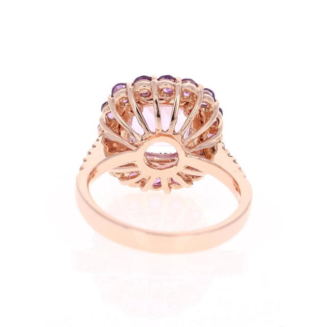 2020s 3.56 Carat Cushion Cut Amethyst Diamond Rose Gold Cocktail Ring, Size 7 For Sale - Image 5 of 7