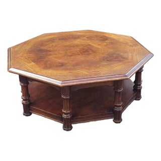 Late 20th Century Octogonal Bookmatched Burl Fruitwoods Tiered Coffee Table For Sale