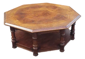 Late 20th Century Octogonal Bookmatched Burl Fruitwoods Tiered Coffee Table