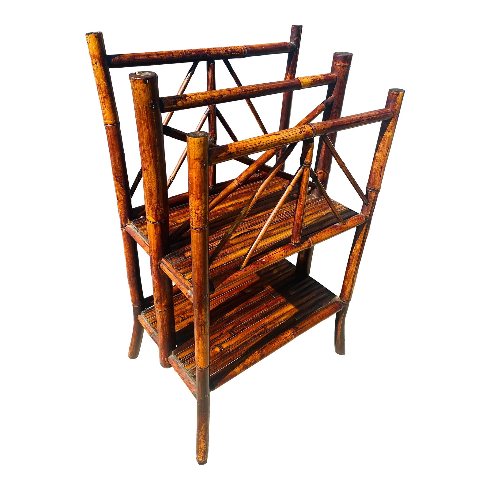 Vintage Large Bamboo Magazine Rack | Chairish