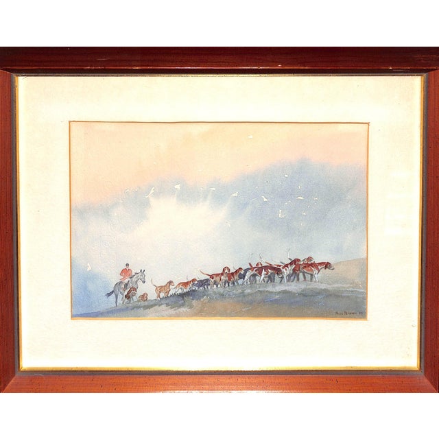 Hunting hounds with equestrian rider in landscape on paper, signed and dated "37" lower right, paper stamped Art Sz: 7"H x...