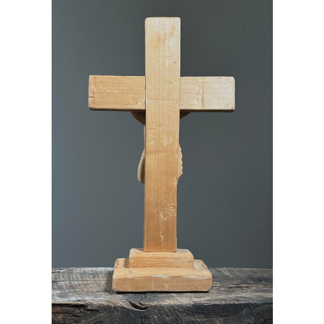 Vintage European Folk Art Modernist Hand Carved Crucifix Sculpture For Sale - Image 9 of 10